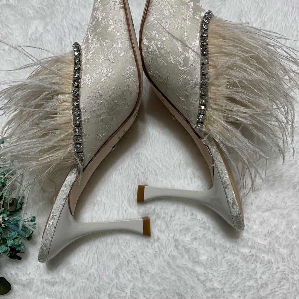 Antonio Melani x Nicola Bathie Liz Ostrich Feathers Rhinestone Dress Mules - Picture 11 of 16